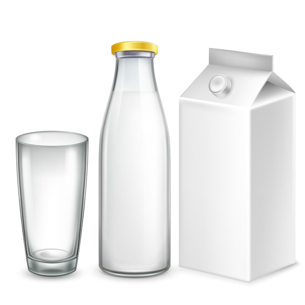 Conjunto realista 3d de leche