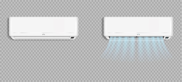 Vector conjunto realista de acondicionadores de aire que soplan aire frío