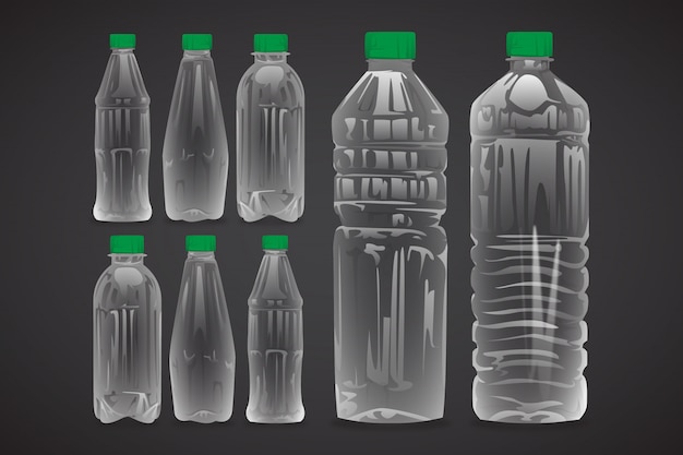 Vector conjunto realista de botellas de agua de plástico