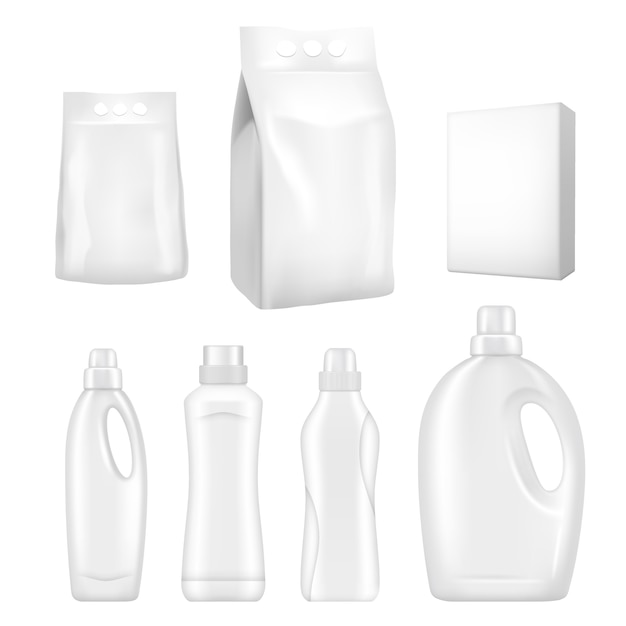 Vector conjunto realista de envases de detergente
