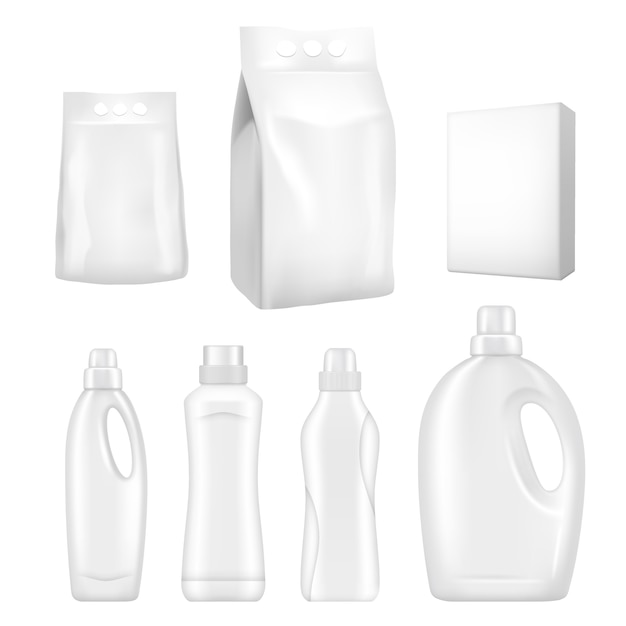 Conjunto realista de envases de detergente