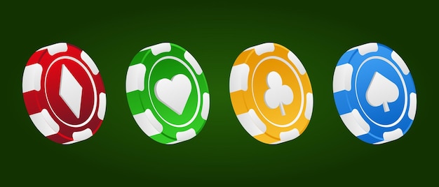 Conjunto realista de fichas de casino aislado en verde