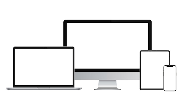 Conjunto realista de monitor portátil tableta teléfono inteligente ilustración vectorial