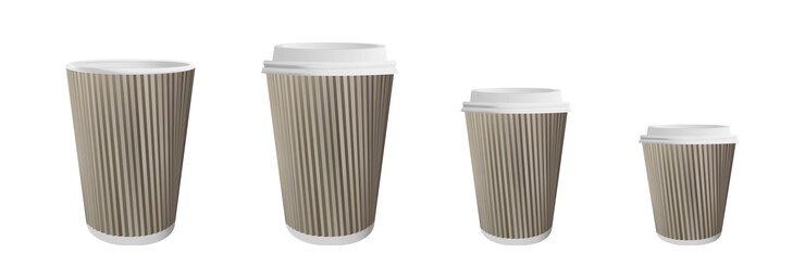 Vector conjunto realista de tazas de café de papel sobre fondo blanco.