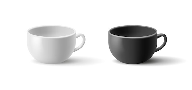 Vector conjunto realista de tazas de café y té sobre fondo blanco.