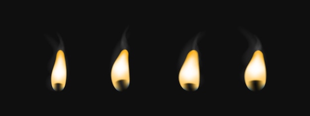 Conjunto realista de velas encendidas con llamas