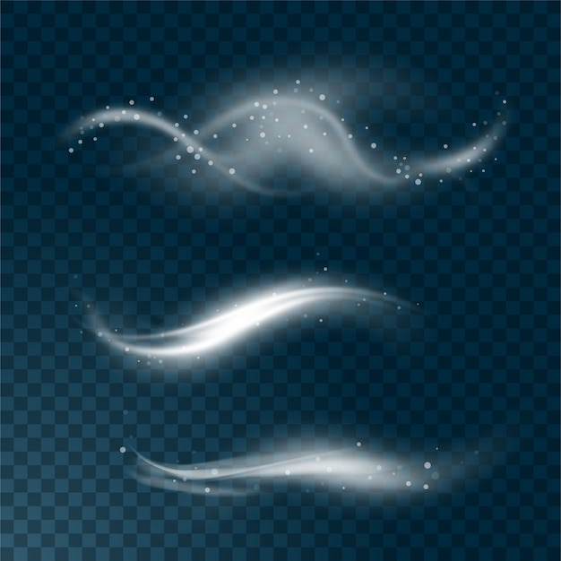 Conjunto realista de viento alto detallado o nube de polvo sobre fondo transparente. Efecto de humo blanco, niebla, spray.