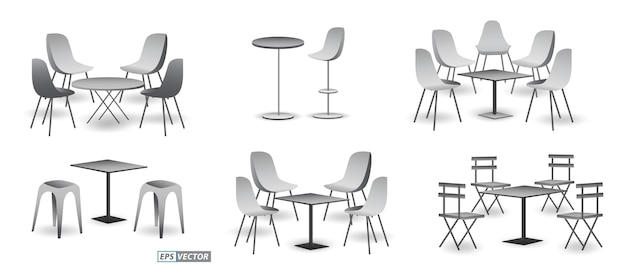 Vector conjunto de realistas exposiciones comerciales silla y mesa o blanco en blanco kiosco de exposición o stand cor