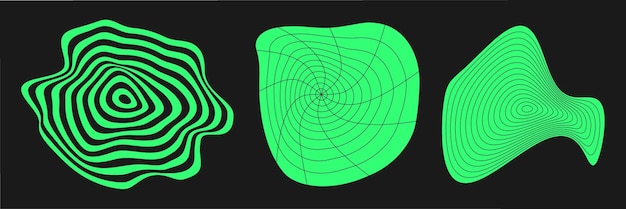 Vector conjunto de redes cibernéticas distorsionadas elemento de geometría cyberpunk estilo y2k malla verde aislada