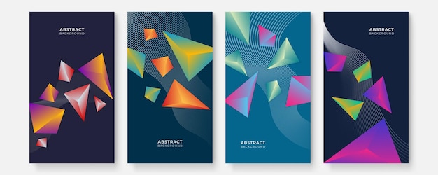 Conjunto de redes sociales de historias de portadas abstractas modernas, diseño de portadas mínimo. Fondo geométrico colorido, ilustración vectorial.