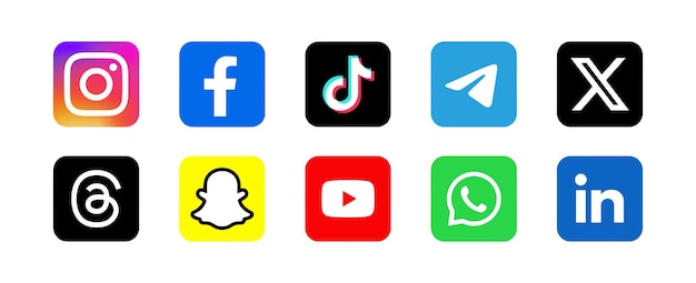 Conjunto de redes sociales Logo de aplicaciones populares Instagram Facebook TikTok YouTube y otros Editorial vector aislado Rivne Ucrania 22 de noviembre de 2023