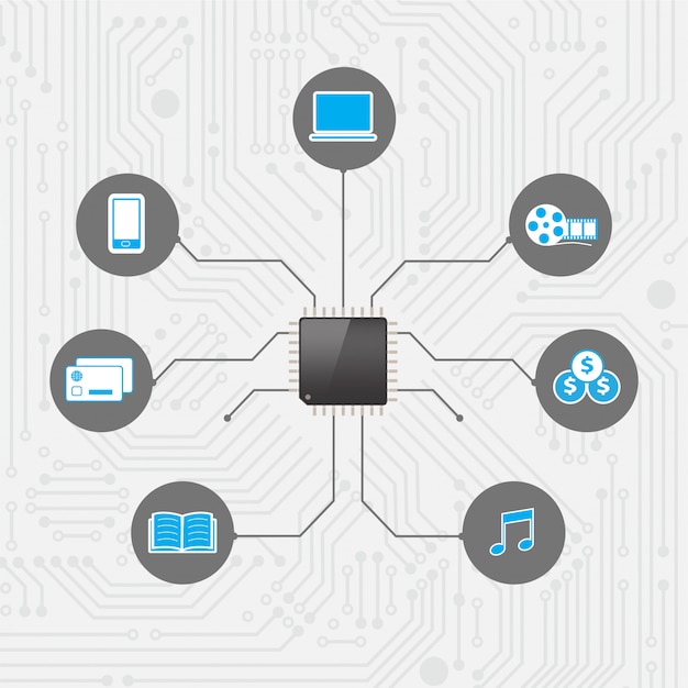 Conjunto de redes sociales con tecnología de procesador de chip.
