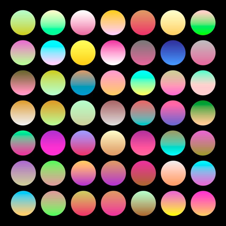 Vector conjunto, de, redondo, vector, gradiente, multicolor, esfera
