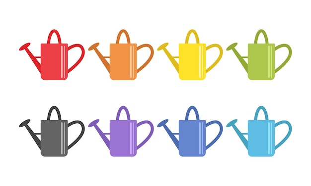 Conjunto de regaderas de plástico multicolor diseño de vector de signo de icono plano. Logotipo de imágenes prediseñadas de taza de riego