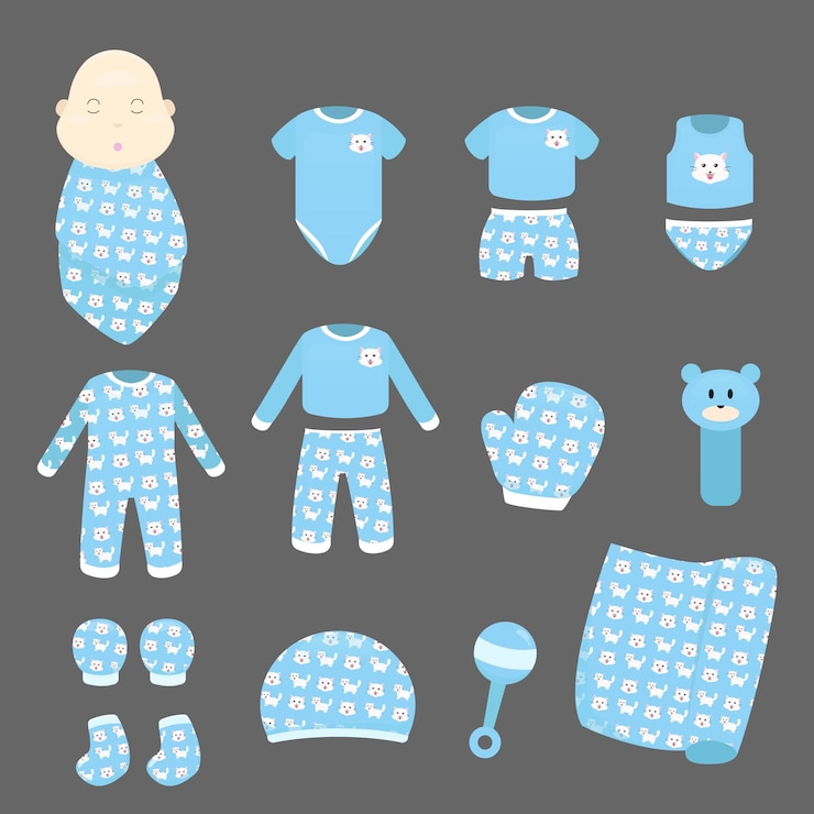 Vector conjunto de regalos para recién nacidos para dibujos animados vectoriales para bebés