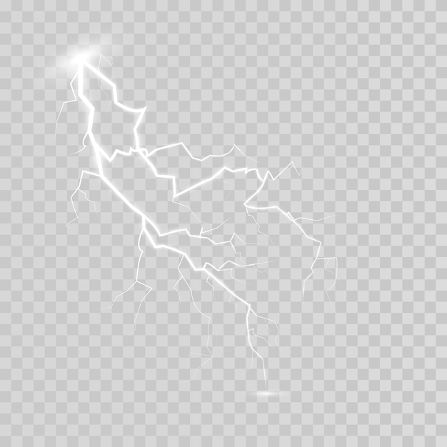 Vector conjunto de relámpagos mágicos y efectos de luz brillante tormenta con relámpagos y nubes ilustración vectorial descarga de corriente eléctrica carga de fenómenos naturales actuales