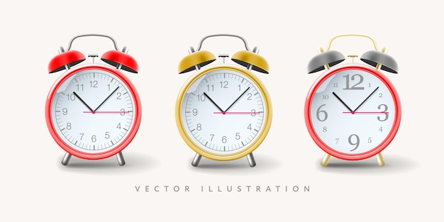 Vector conjunto de reloj de despertador realista estilizado gráfico moderno de ilustración vectorial de reloj vintage