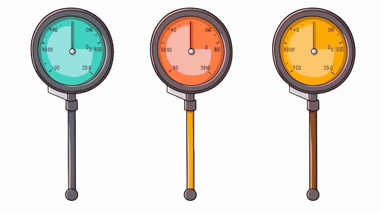 Vector un conjunto de relojes de diferentes colores con flechas de diferentes colores