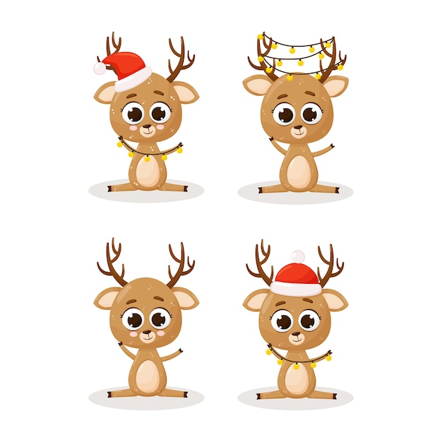Conjunto de renos navideños. Conjunto de lindos personajes navideños