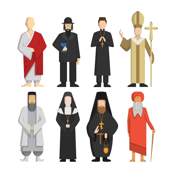 Conjunto de representantes religiosos Papa y sacerdote rabino y monje y otros Cultura religiosa