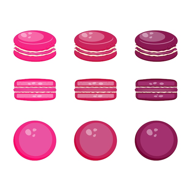 Conjunto de restaurante de menú de cafetería de macarons franceses de vector rojo rosa