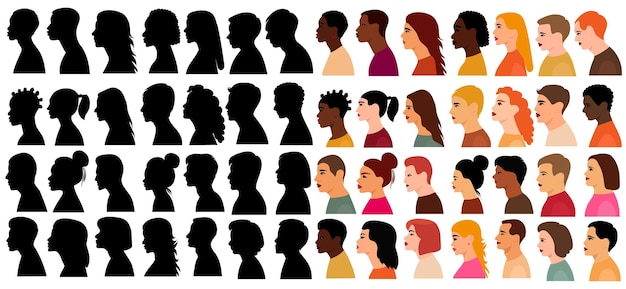 Conjunto retrato personas diseño plano vector aislado