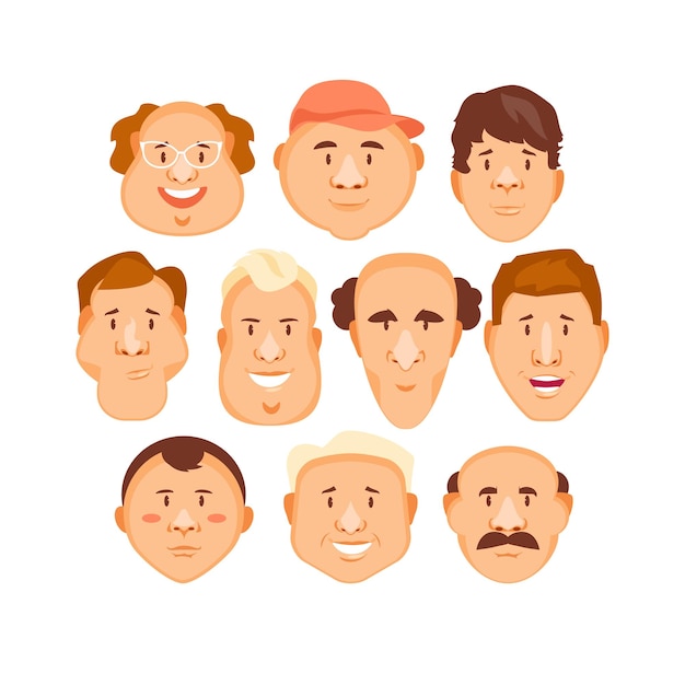 Vector conjunto de retratos de dibujos animados de hombres