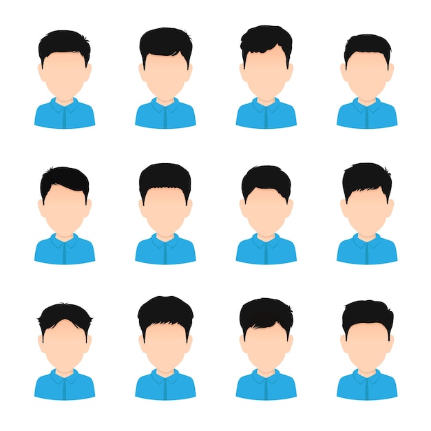 conjunto de retratos de estudiantes masculinos con diferentes estilos de cabello