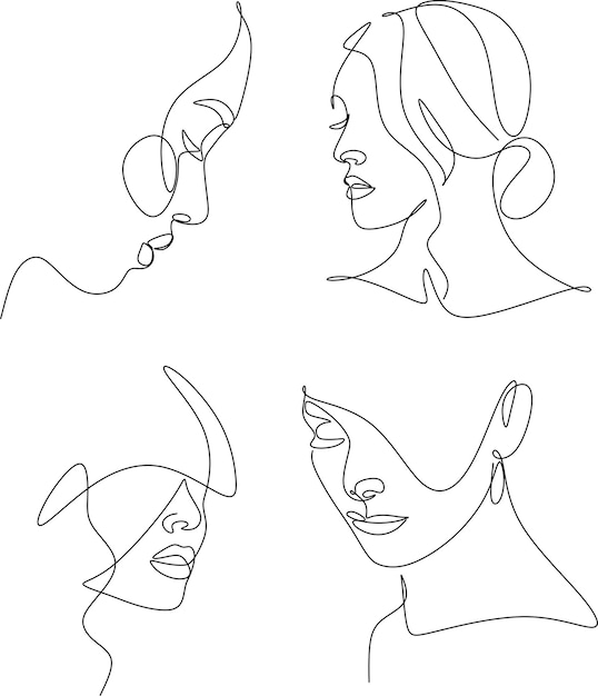 Conjunto de retratos Ilustración vectorial minimalista simple del rostro de una mujer hermosa