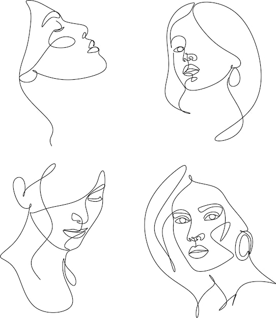 Conjunto de retratos Ilustración vectorial minimalista simple del rostro de una mujer hermosa