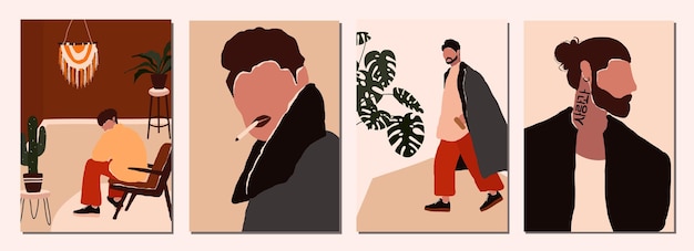 Conjunto de retratos modernos abstractos de personajes masculinos