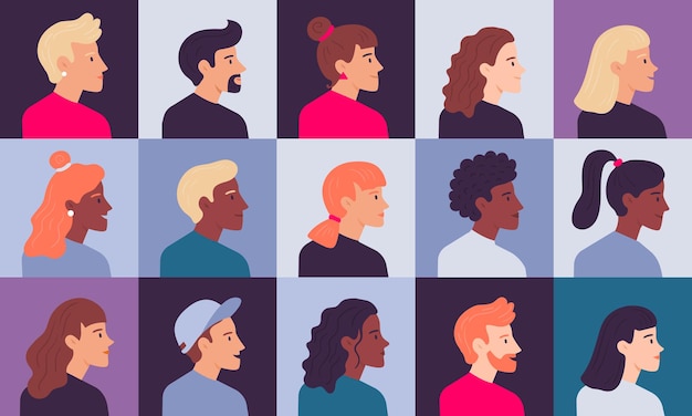 Conjunto de retratos de perfil