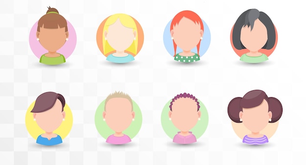 Conjunto de retratos vectoriales de mujeres con diferentes peinados en un estilo plano para avatar en redes sociales