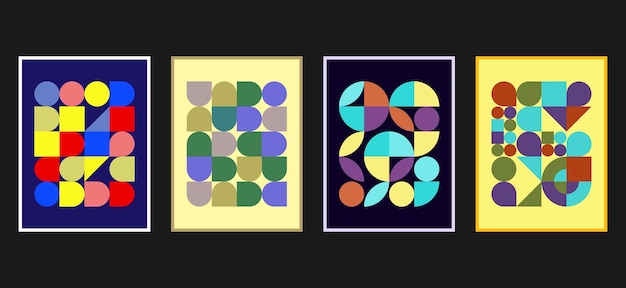 Conjunto retro de vectores geométricos de moda con fondos de patrones de Bauhaus Conjunto de carteles vintage con geometría