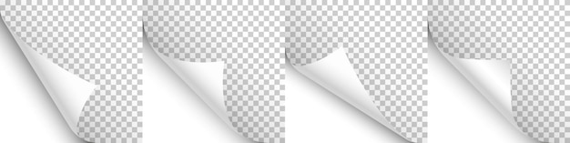 Conjunto de rizos de papel blanco rizado esquina de la página con la sombra hoja en blanco de papel elemento de diseño para
