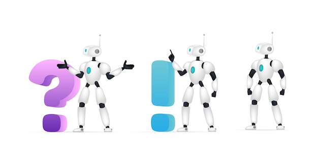 Conjunto de robots blancos para aplicaciones. Chatbots aislados sobre fondo blanco. Vector.
