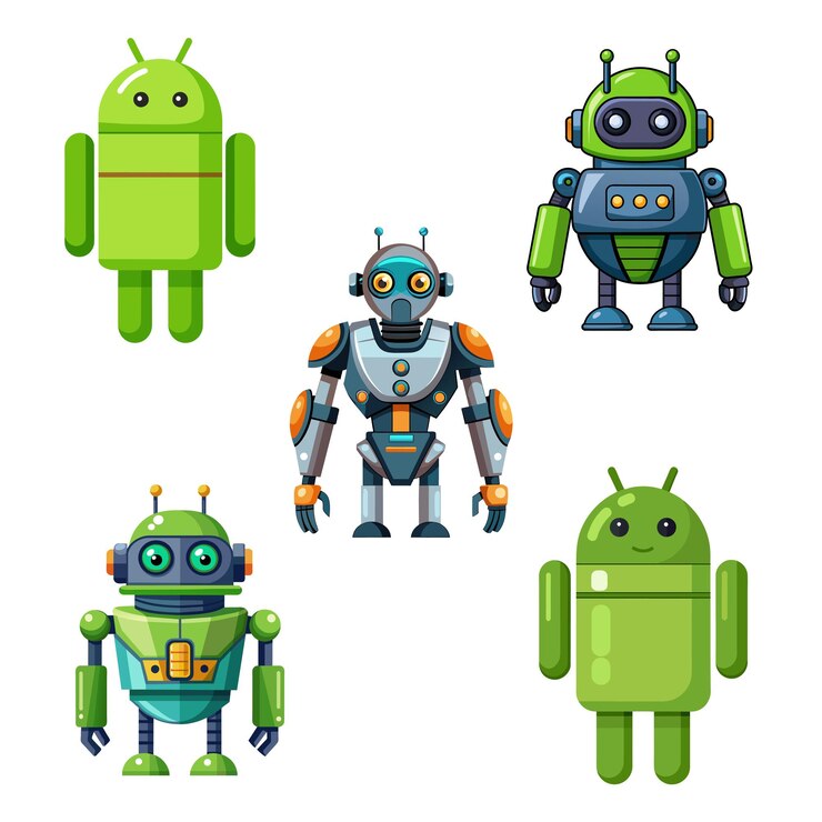 Vector conjunto de robots y chatbots ai bots personajes vectoriales dibujos animados vectoriales mascotas del futuro
