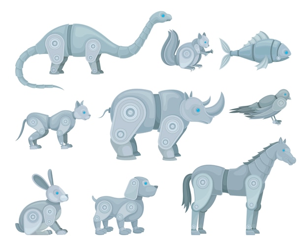 Conjunto de robots en forma de animales.