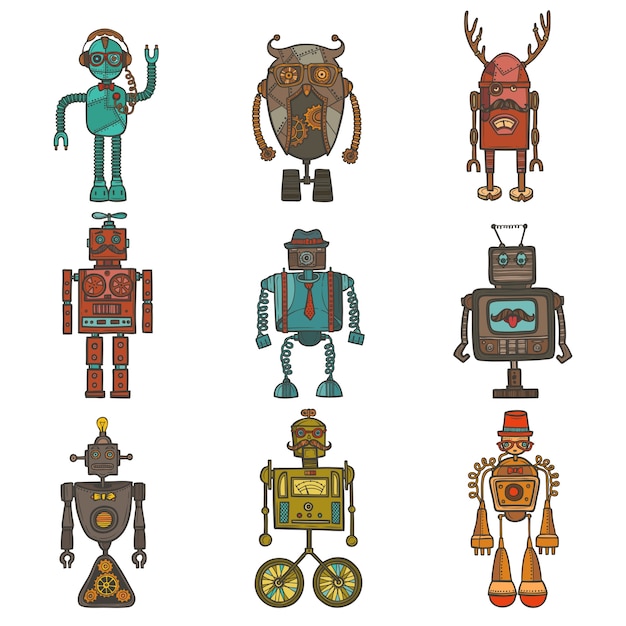 Conjunto de robots hipster