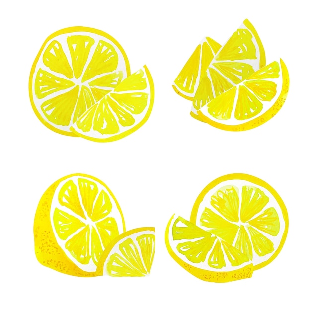 Conjunto de rodaja de limón cítrico acuarela aislado