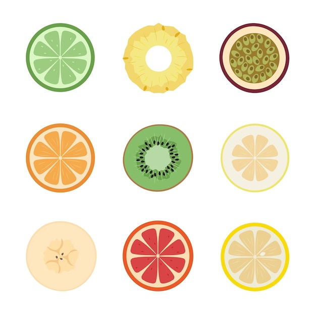 Conjunto de rodajas de fruta