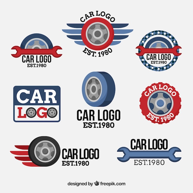 Vector conjunto rojo y azul de logotipos de coche