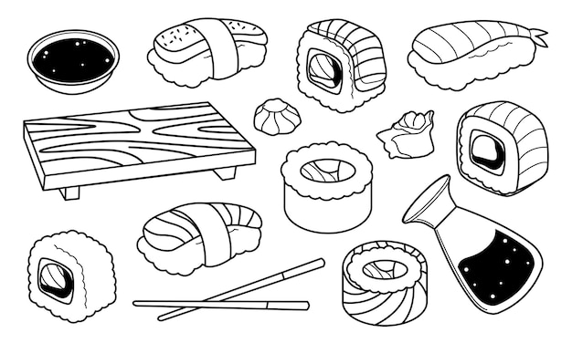 Un conjunto de rollos de comida de sushi japonés