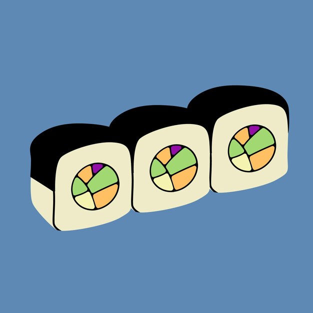 Vector conjunto de rollos de dibujos animados sobre fondo de color comida asiática