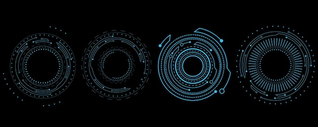 Conjunto de rondas HUD de ciencia ficción aisladas sobre fondo negro Elementos futuristas de alta tecnología para el diseño de UI o GUI Ilustración vectorial