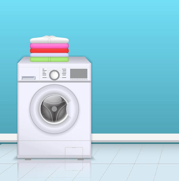 Vector conjunto de ropa apilada realista doblada en lavadora o ropa de lavandería limpia doblada