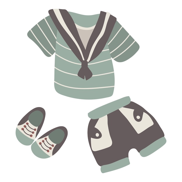 Conjunto de ropa de bebé boho. Fondo blanco, aislar. ilustración vectorial Estilo dibujado.