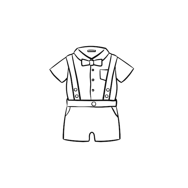 Conjunto de ropa de camiseta y pantalones cortos de bebé de verano icono de doodle de contorno dibujado a mano. ilustración de dibujo de vector de ropa de bebé para impresión, web, móvil e infografía aislado sobre fondo blanco.