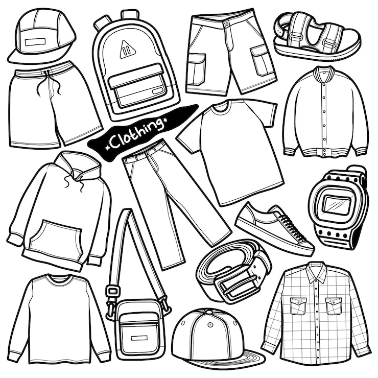 Vector conjunto ropa dibujado a mano doodle