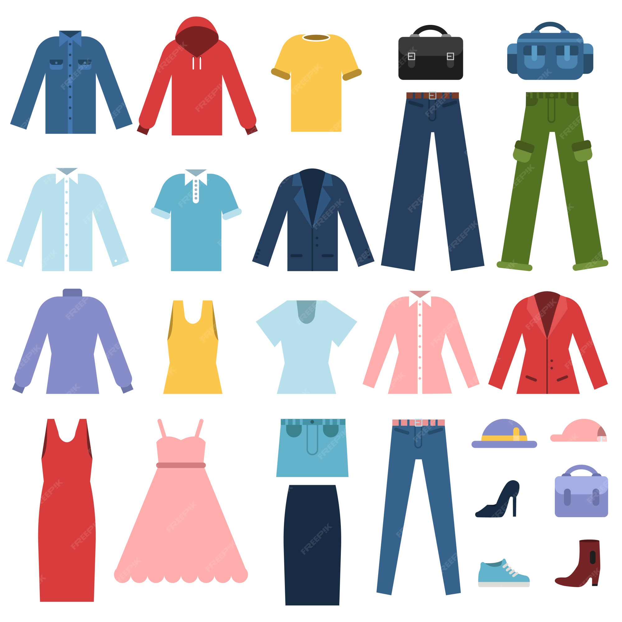 Conjunto de ropa diferente para hombre y mujer aislados. Vector Premium